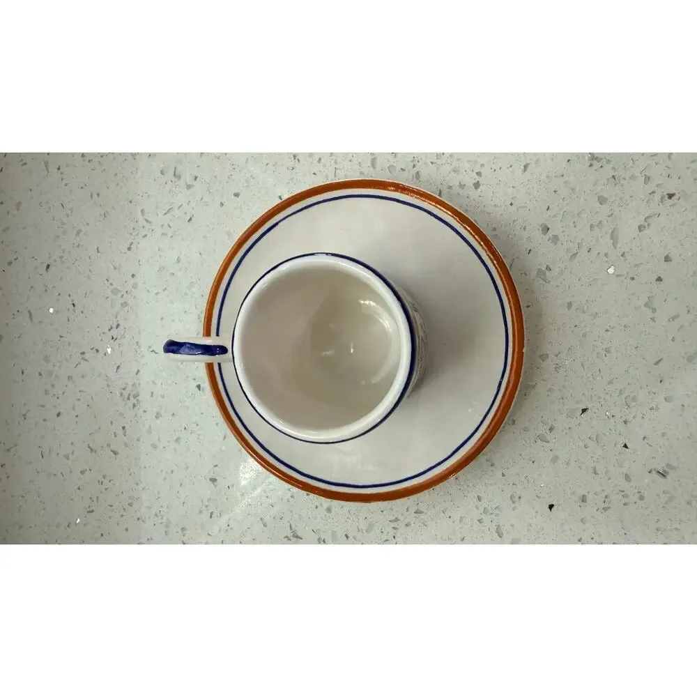 Vintage Siena Italy Espresso Cup Saucer Majolica Unicorn Orange Blue